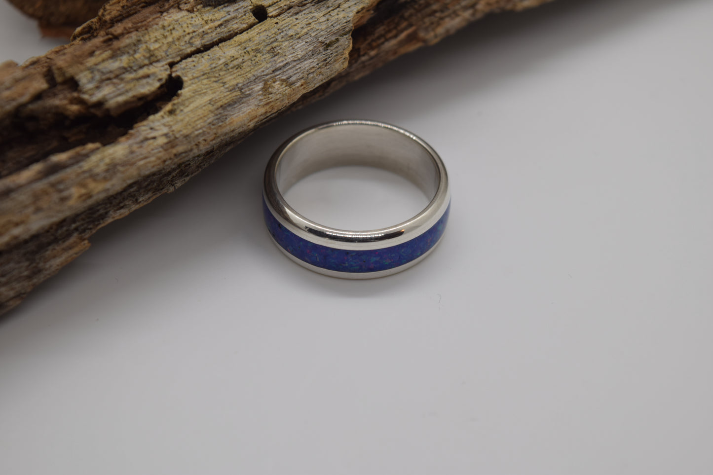 .960 Argentium Silver Ring With Van Gogh Blue Opal Size 11