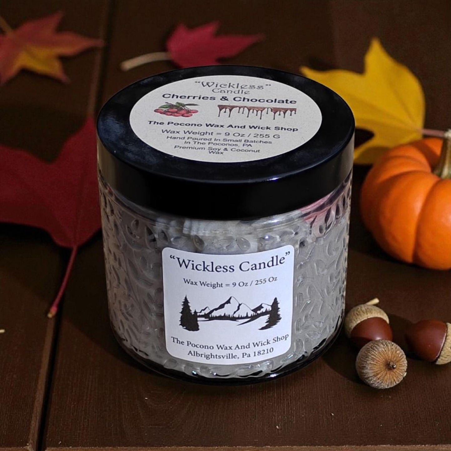 Cherries & Chocolate Scented Wickless Candle, Soy Coconut Wax, 9 Oz