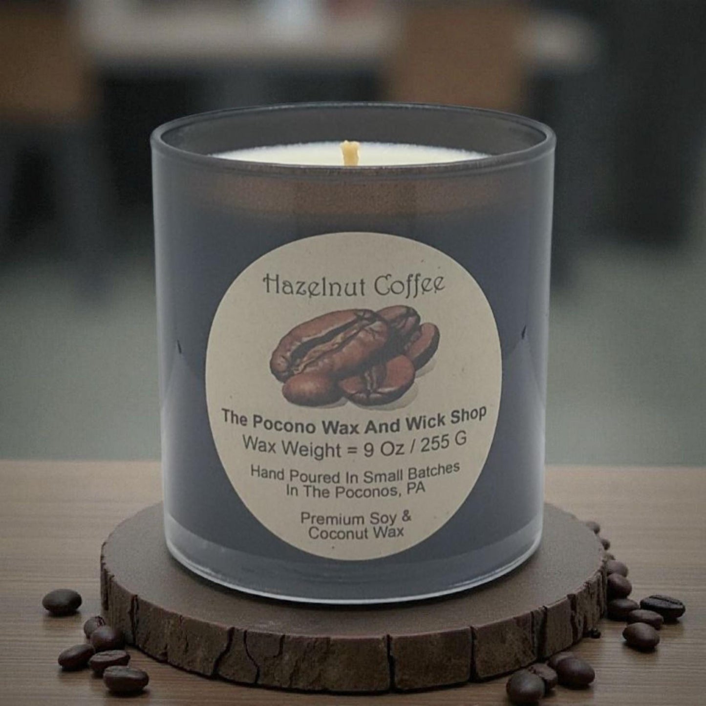 Hazelnut Coffee, Christmas Candle, Scented, Soy, Coconut, 9 Oz, Handmade