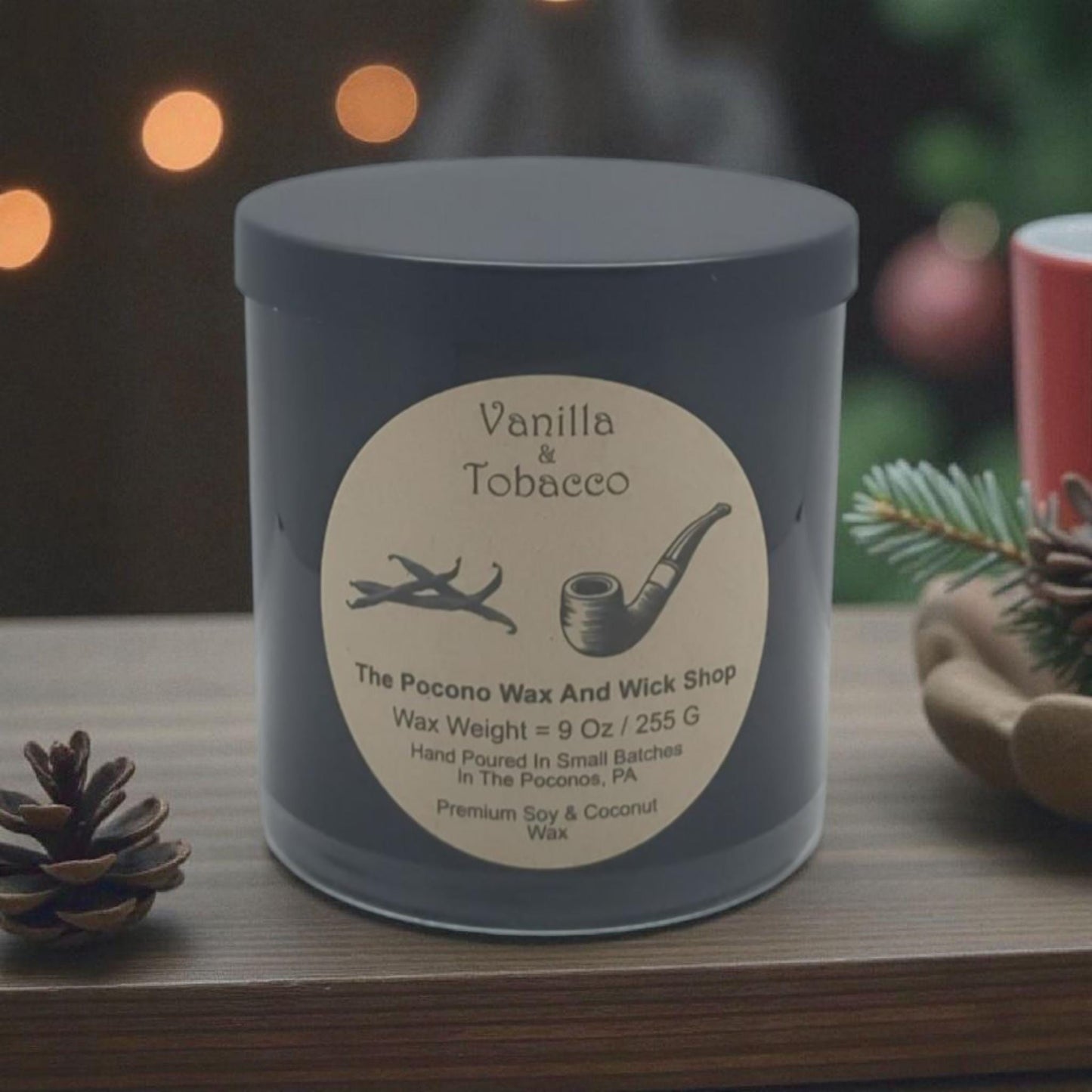 Vanilla Scented Candle, Tobacco, Soy Wax, Coconut Wax, 9 Oz