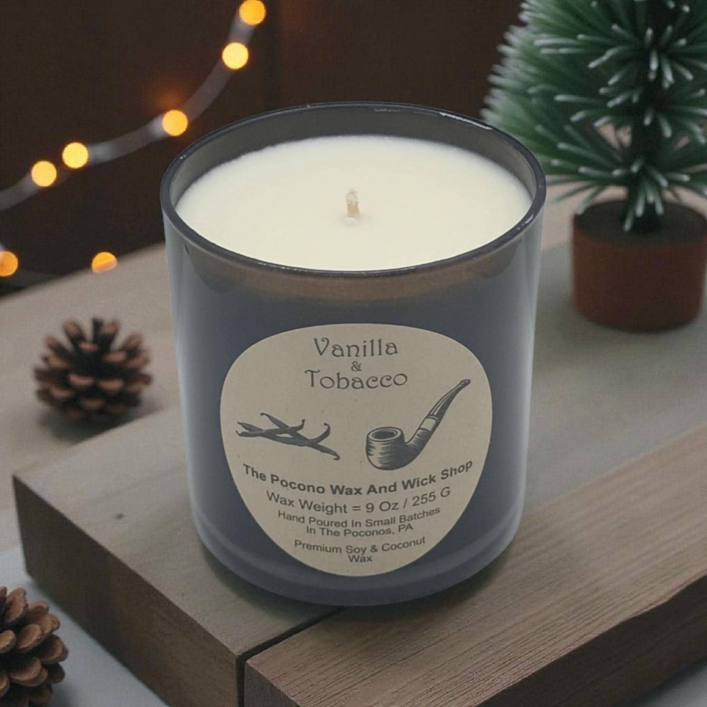 Vanilla Scented Candle, Tobacco, Soy Wax, Coconut Wax, 9 Oz