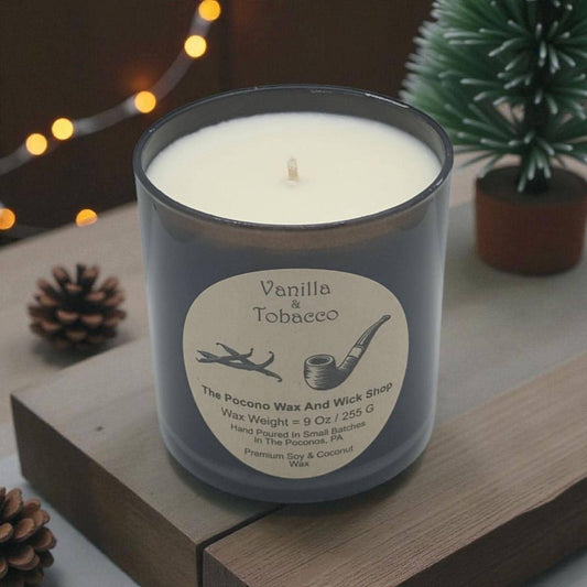 Vanilla Scented Candle, Tobacco, Soy Wax, Coconut Wax, 9 Oz