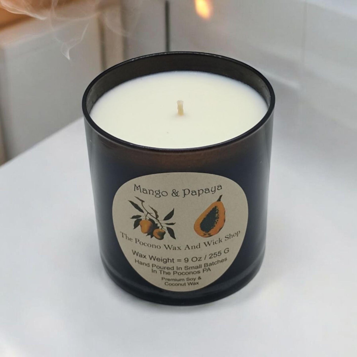 Mango, Papaya, Scented, Soy Candle, Coconut Candle, 9 Oz, Christmas, Handmade