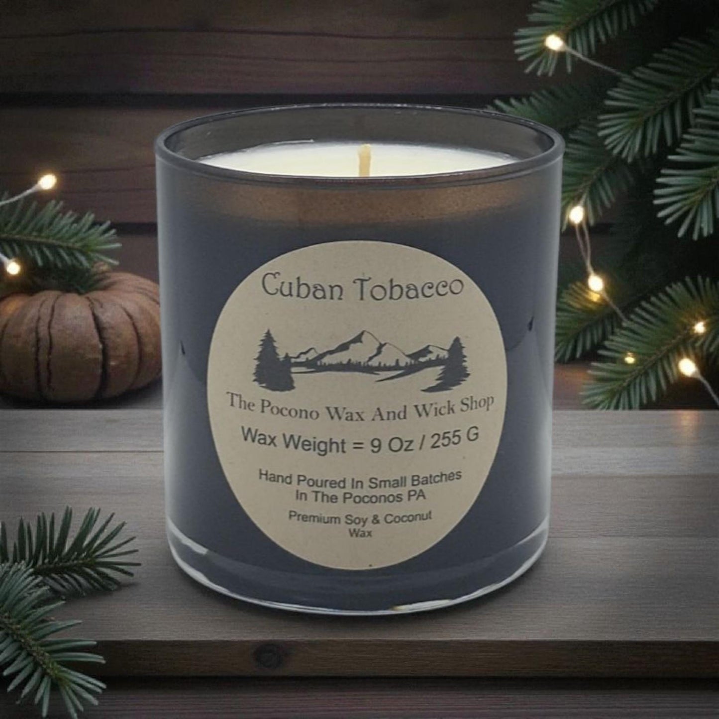 Tobacco Scented Candle, Soy, Coconut, 9 Oz, Handmade, Christmas Gift