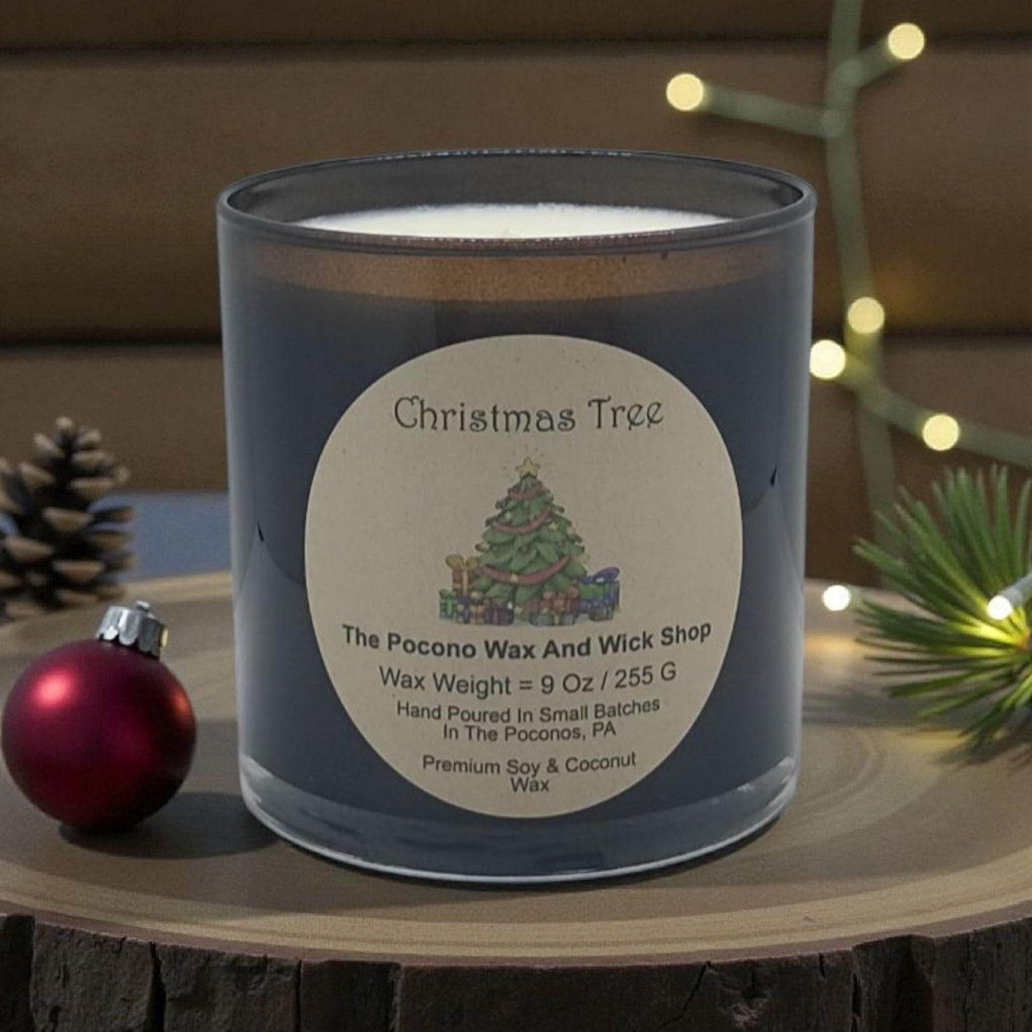 Pine Scented Candle, Soy, Coconut, 9 Oz, Handmade, Christmas Gift