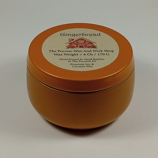 6 Oz Gingerbread Specialty Tin Soy/Coconut Candle