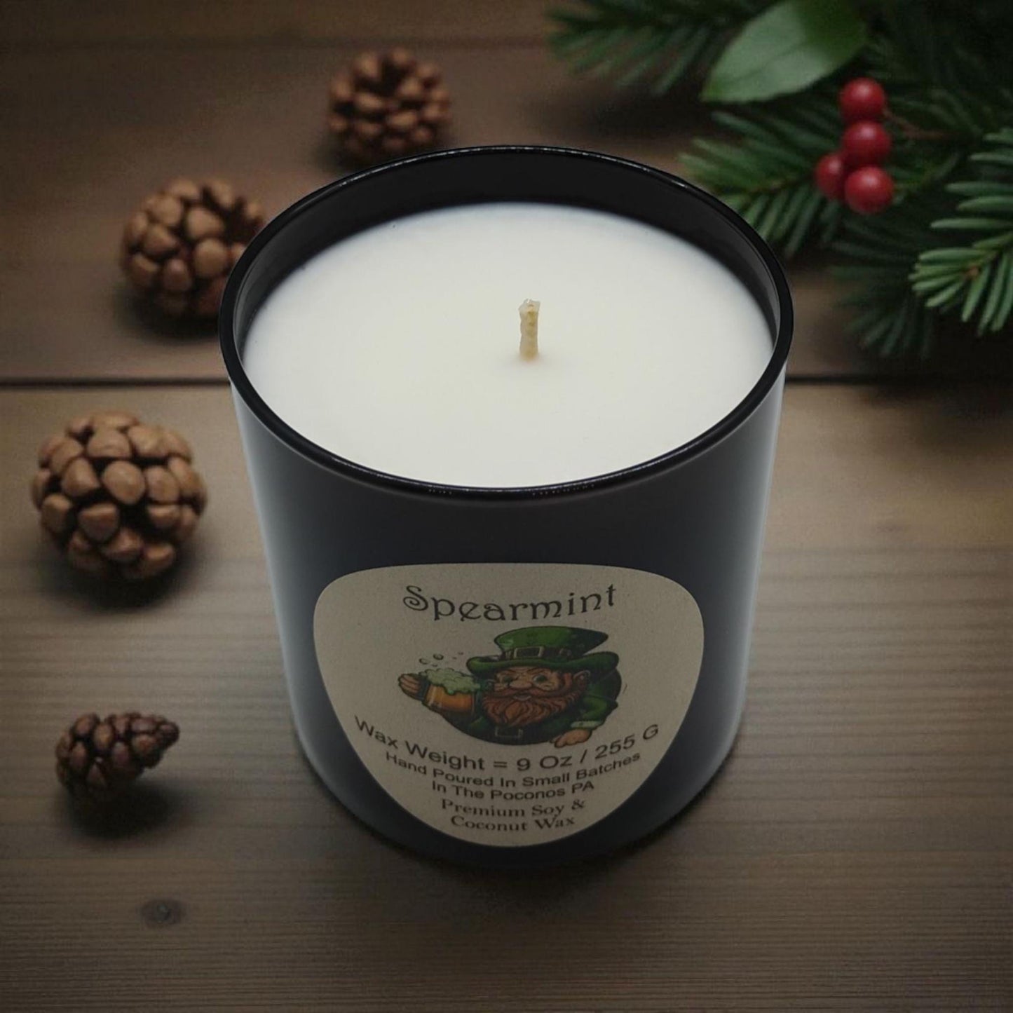 Spearmint, Scented, Soy Candle, Coconut Candle, 9 Oz, Christmas, Handmade